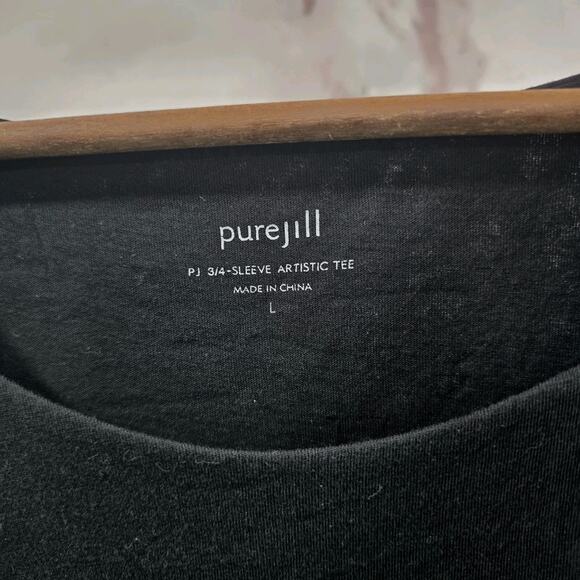 J Jill Shirt Womens Large Black PJ Artistic Tee T Quarter Sleeve Round Neck - Picture 3 of 10